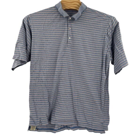 Peter Millar Mens 2XL Blue Orange Striped Short Sleeve Cotton Polo Shirt - Picture 4 of 5